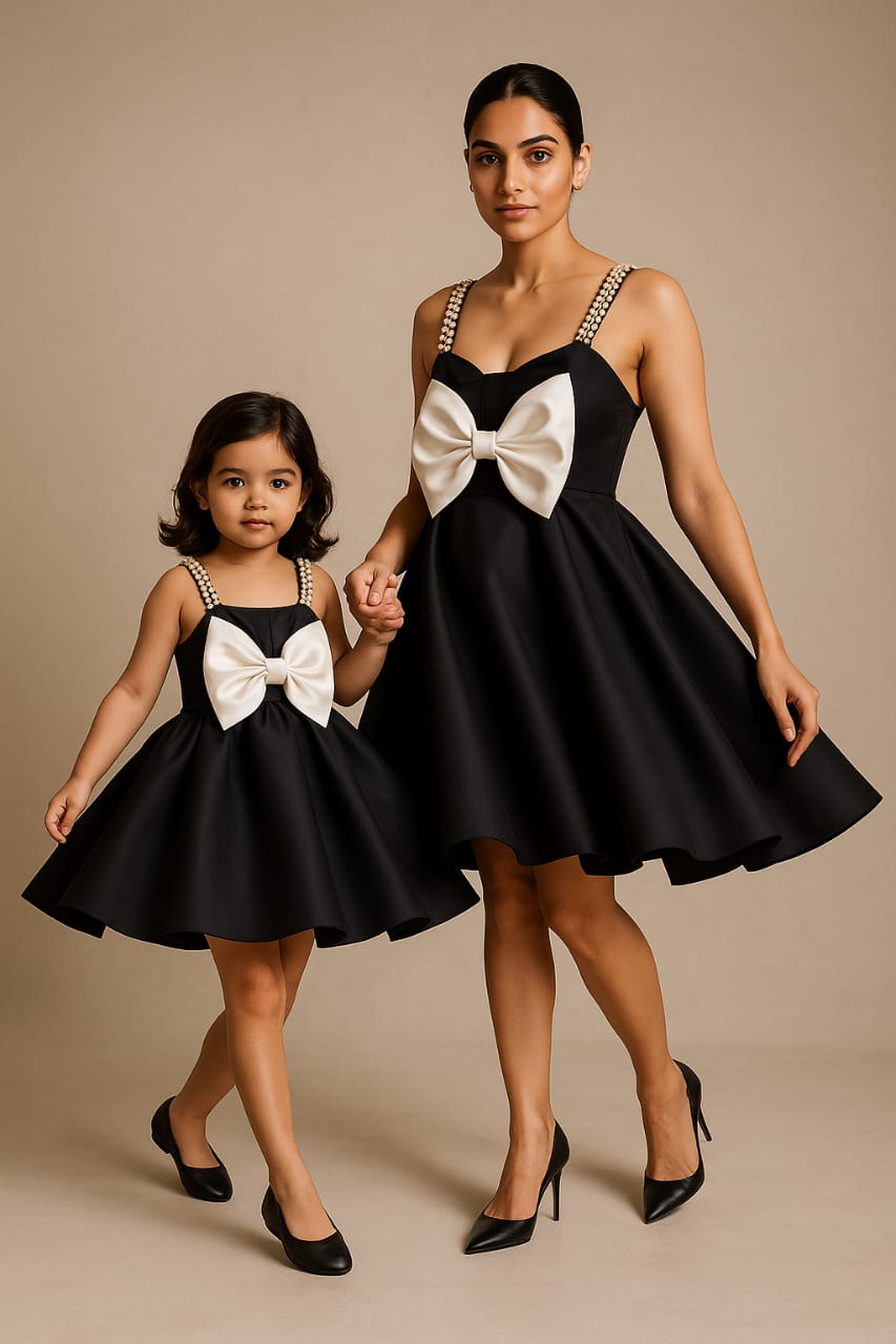 Pre Order: Black And White Pearl Embellished Silk Dress
