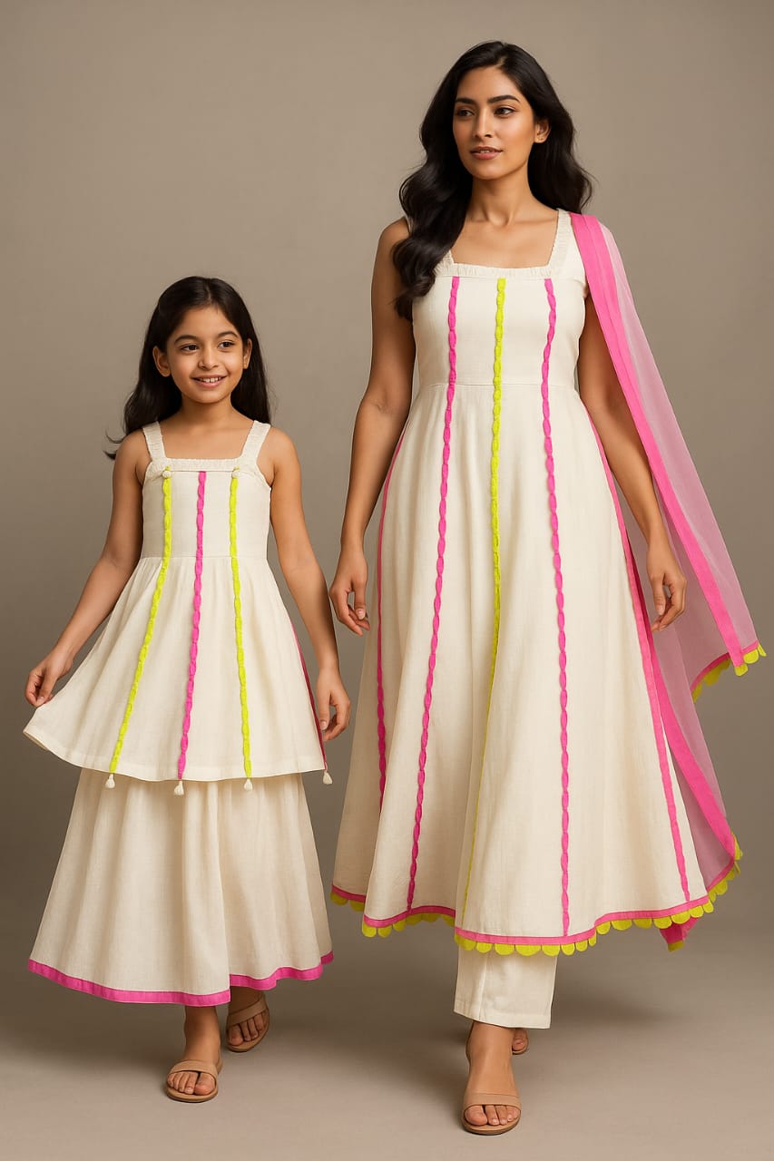 Pre Order: Scalloped Lace Detailed Kurti And Skirt