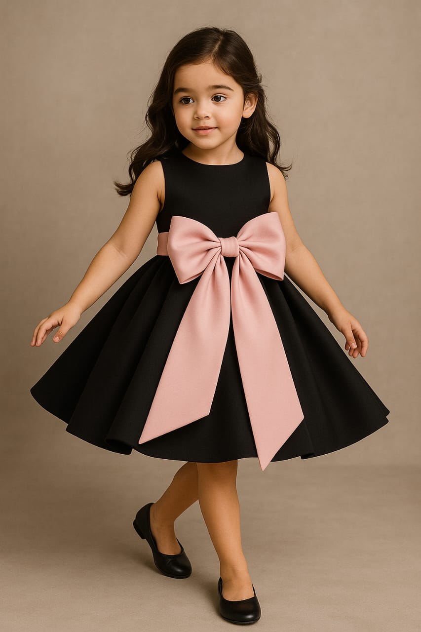 Pre Order: Black Scuba Big Bow Dress