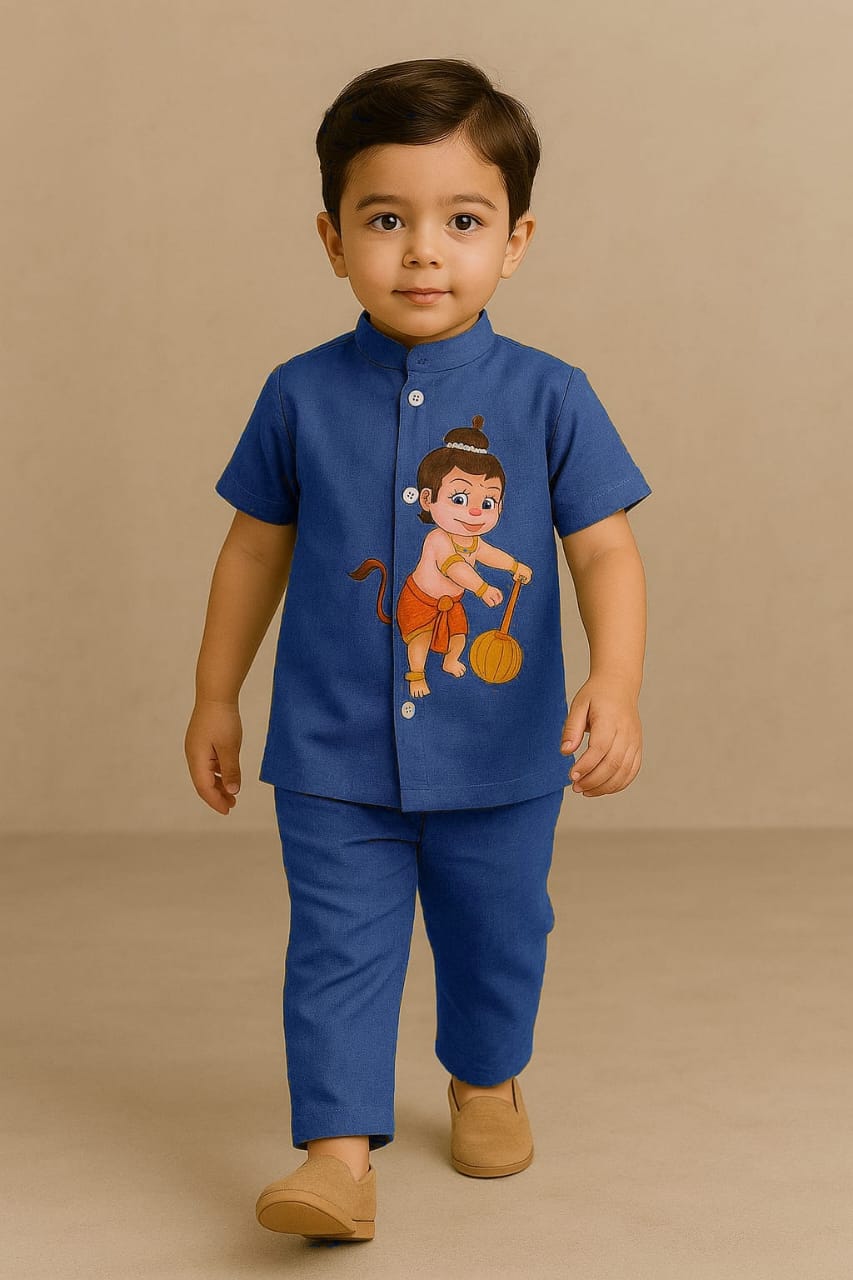 RTD Pre Order: Blue Hanuman Hand Painted Coord Set