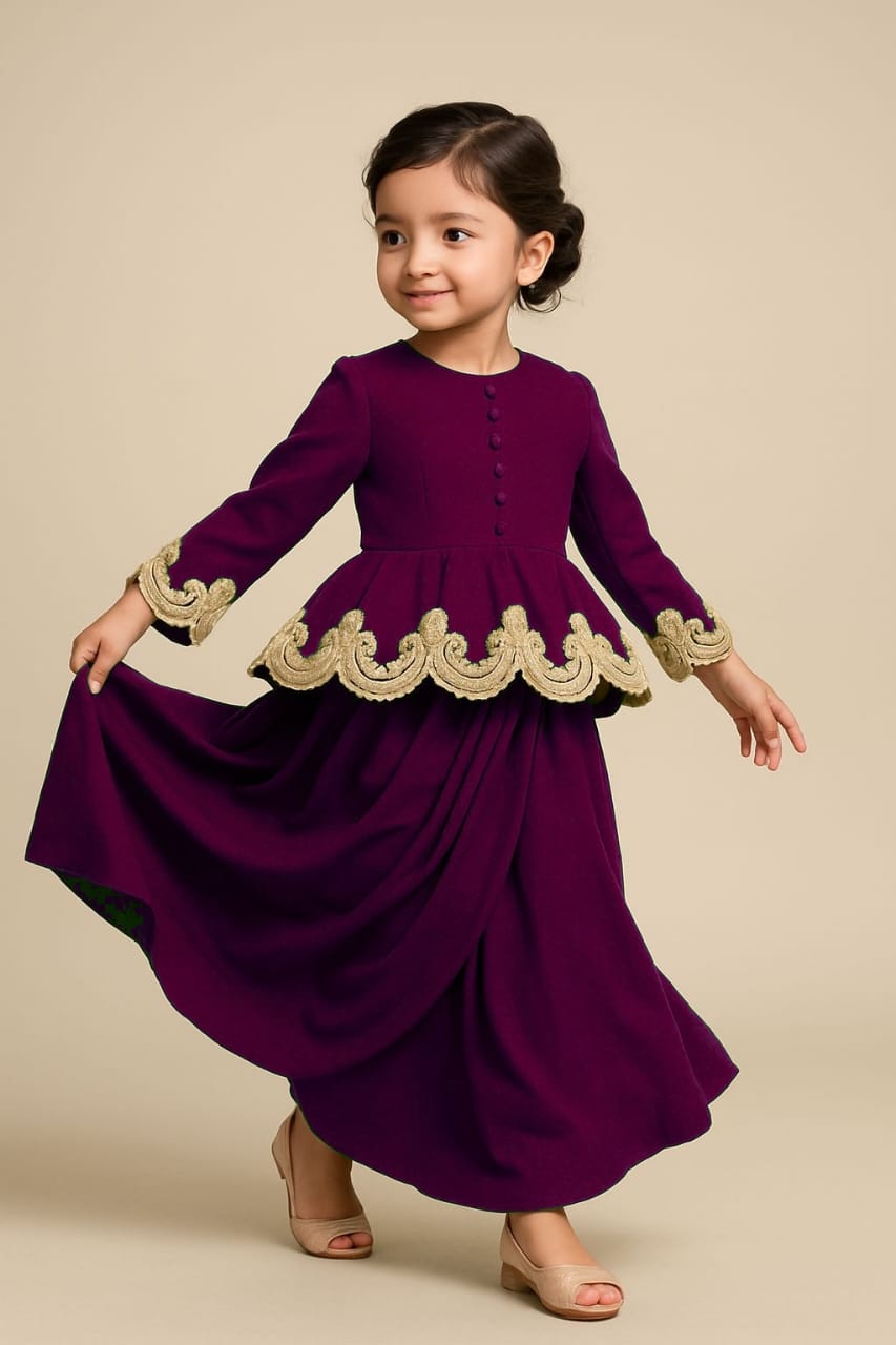 Pre Order: Exclusive Wine Embroidered Peplum Top And Stylish Drape Skirt
