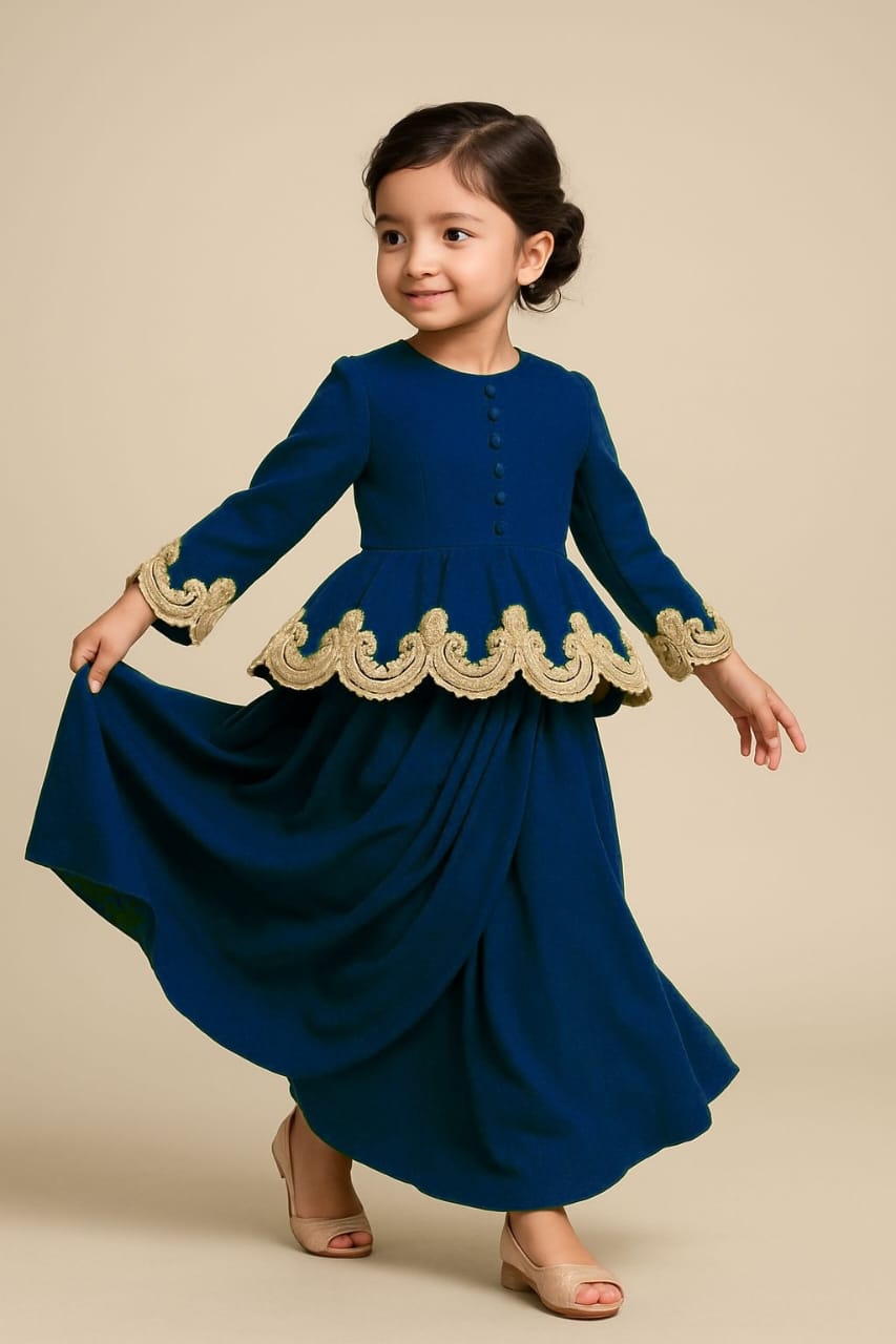 Pre Order: Exclusive Blue Embroidered Peplum Top And Stylish Drape Skirt
