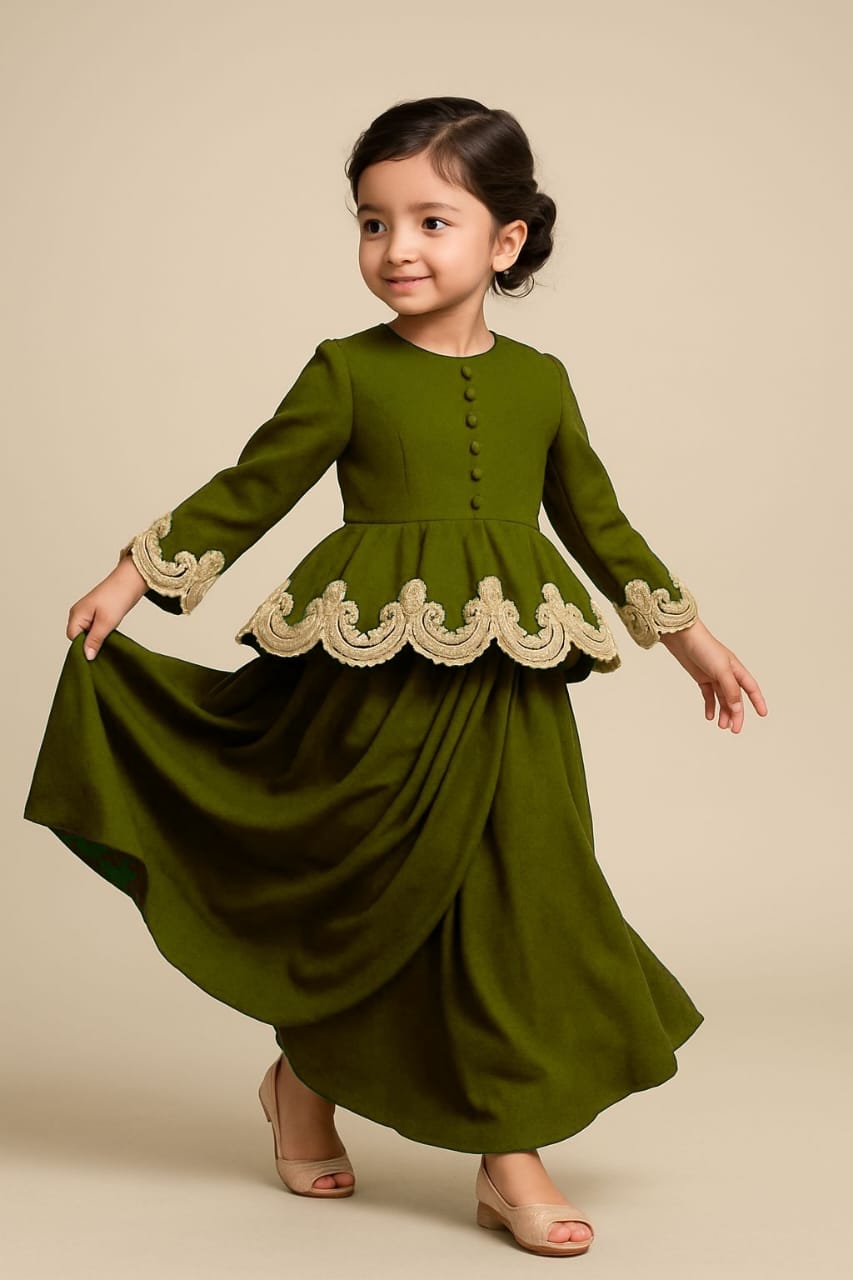 Pre Order: Exclusive Mehndi Embroidered Peplum Top And Stylish Drape Skirt