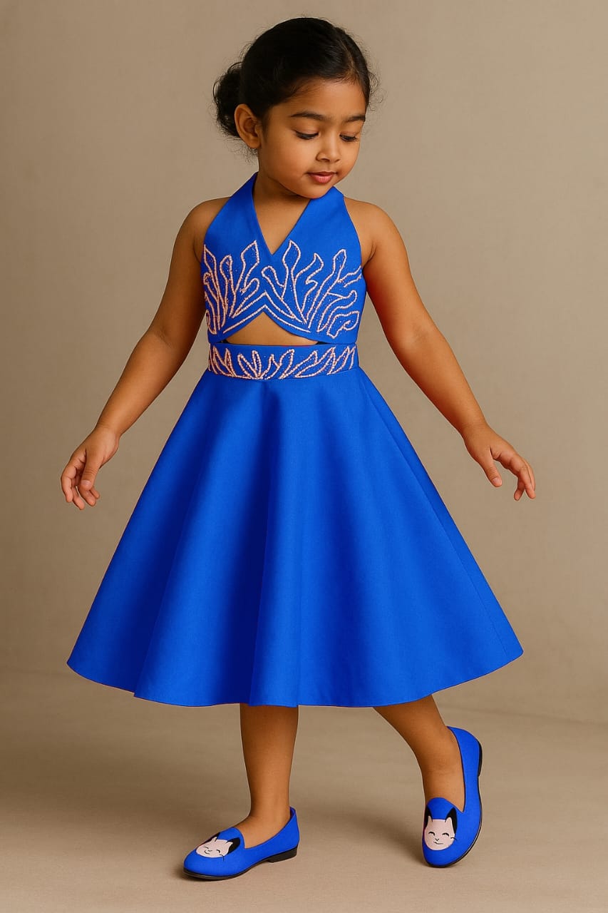 Pre Order: Exclusive Halter Neck Back Bow Enhanced Top With Flared Skirt