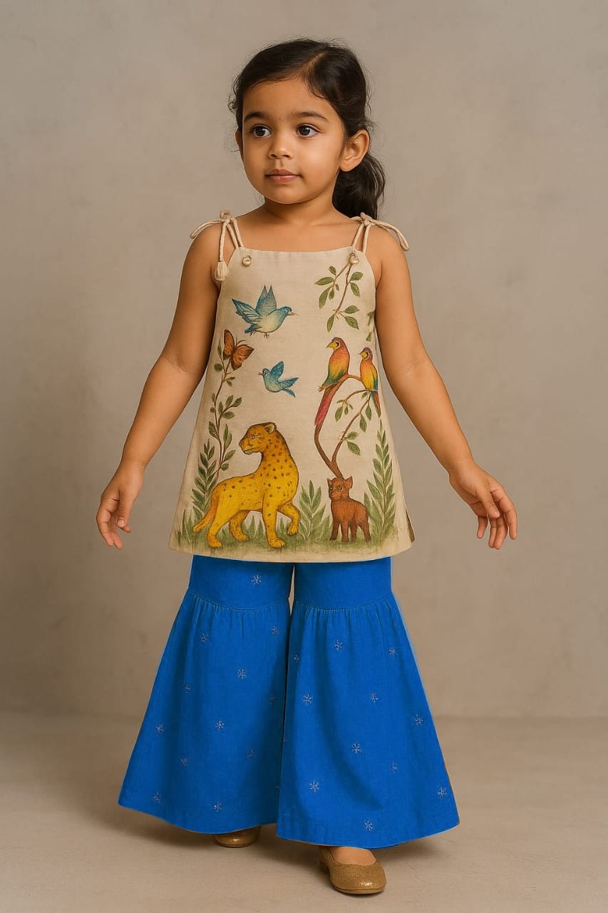 Pre Order: Jungle Theme Hand Painted Top With Palazzo