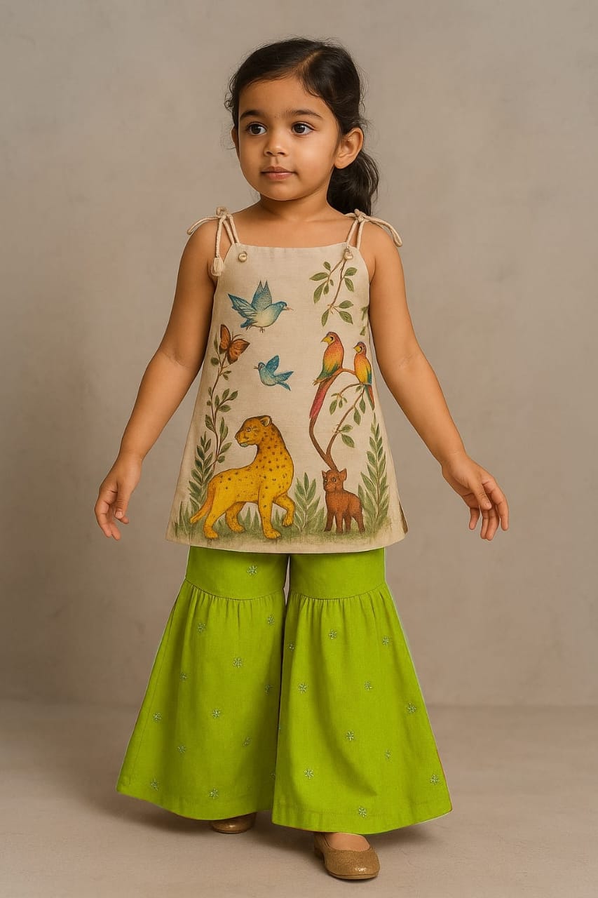 Pre Order: Jungle Theme Hand Painted Top With Palazzo