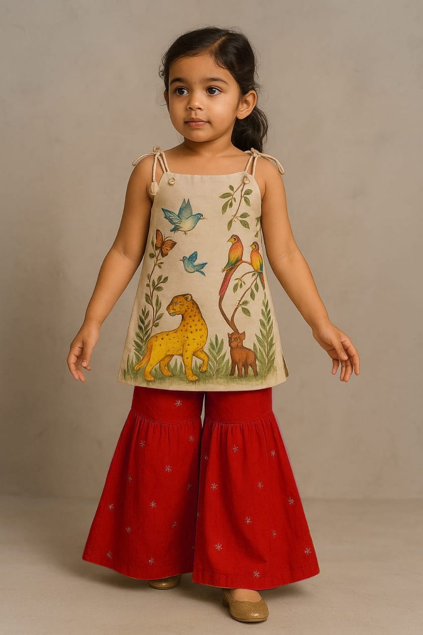 Pre Order: Jungle Theme Hand Painted Top With Palazzo