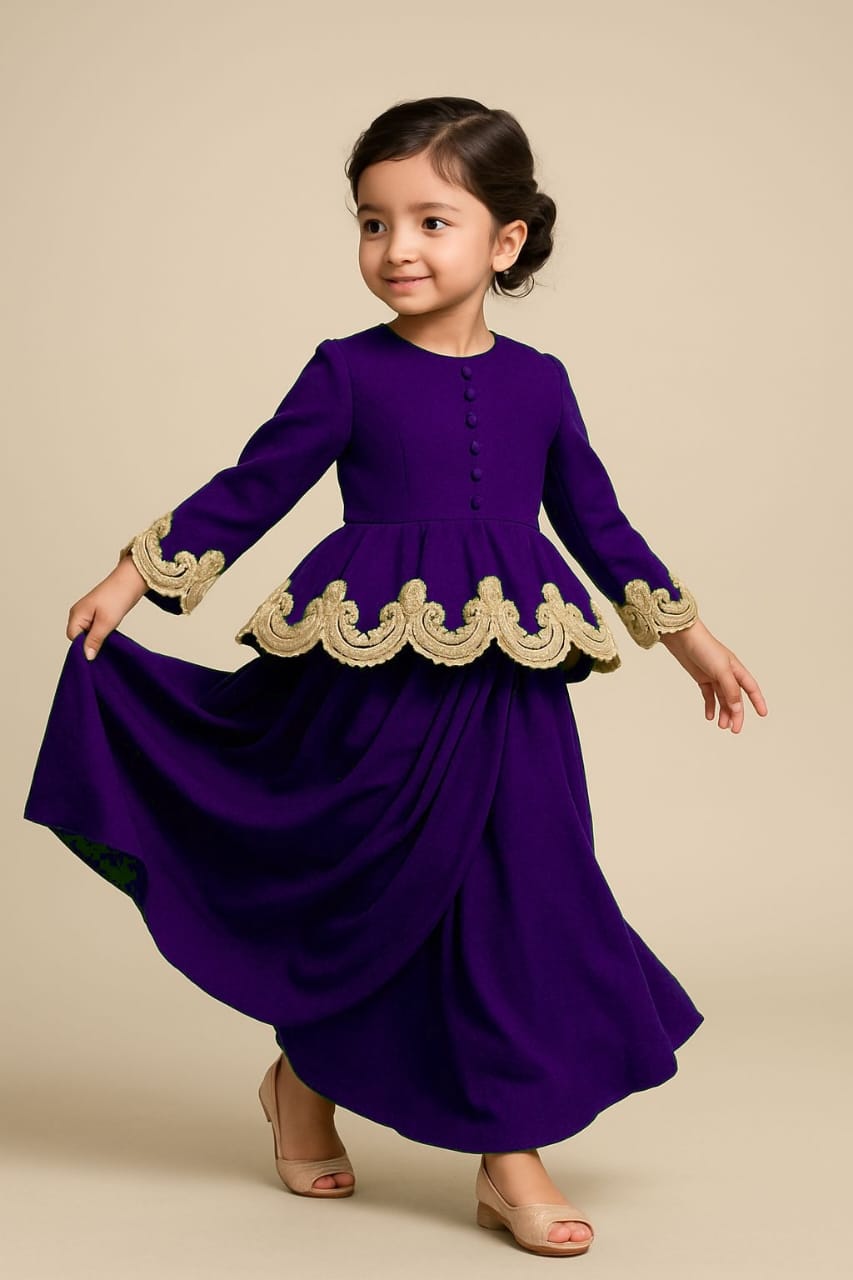 Pre Order: Exclusive Purple Embroidered Peplum Top And Stylish Drape Skirt