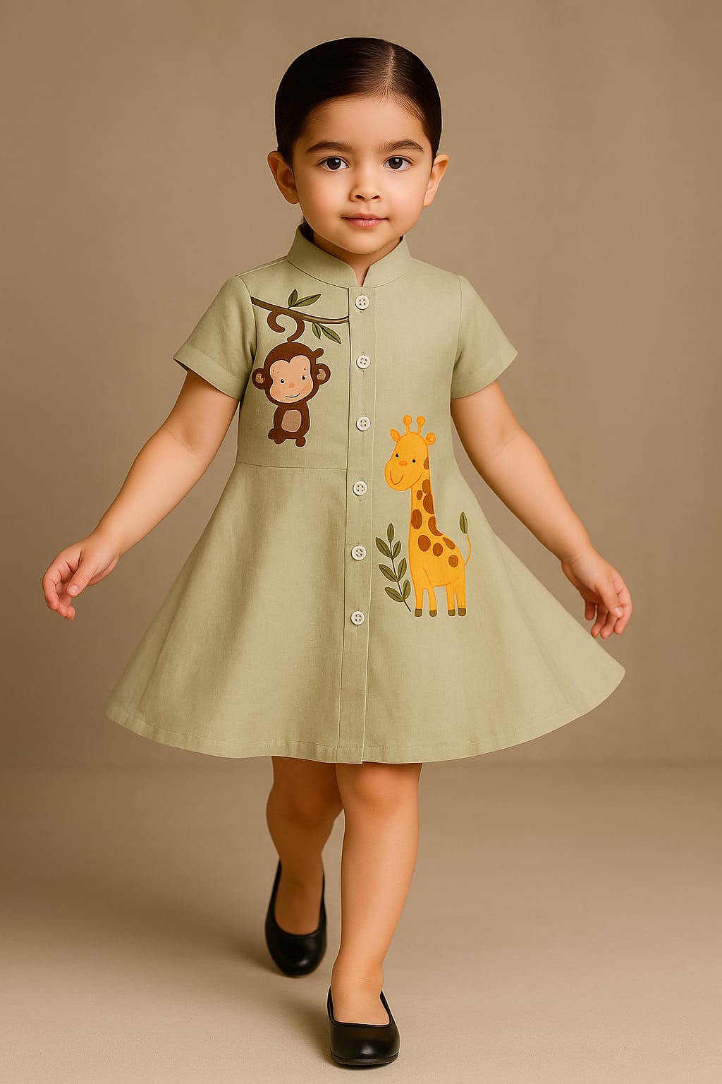 Pre Order: Monkey And Giraffe Hand Painted Dress