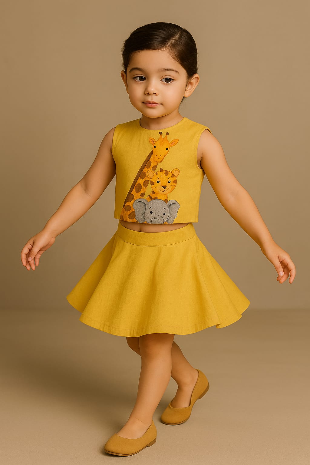 Pre Order: Yellow Jungle Hand Painted Top And Skirt