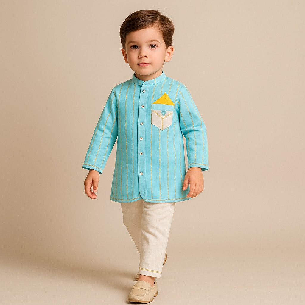 Pre Order: Blue Embellished Kurta And Pyjama