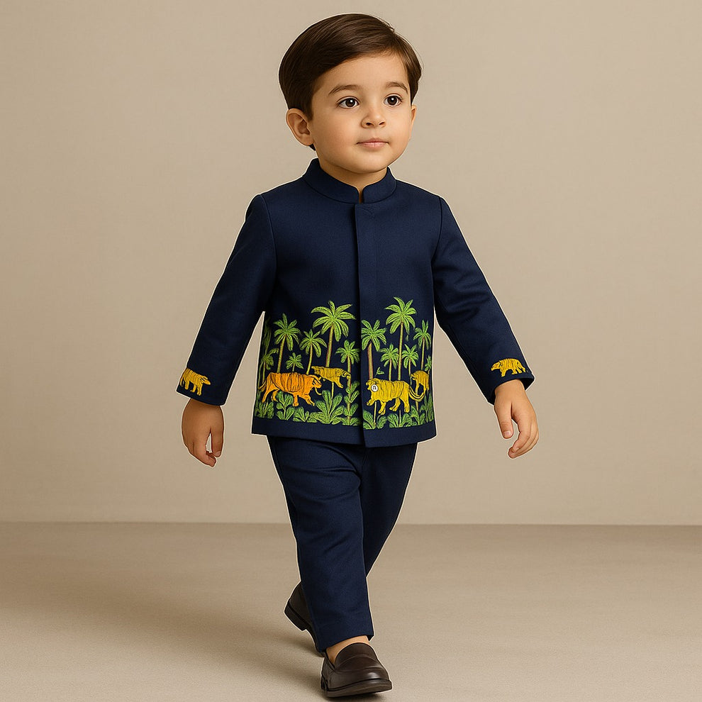 Pre Order: Jungle Theme Embroidered Sherwani With Pant