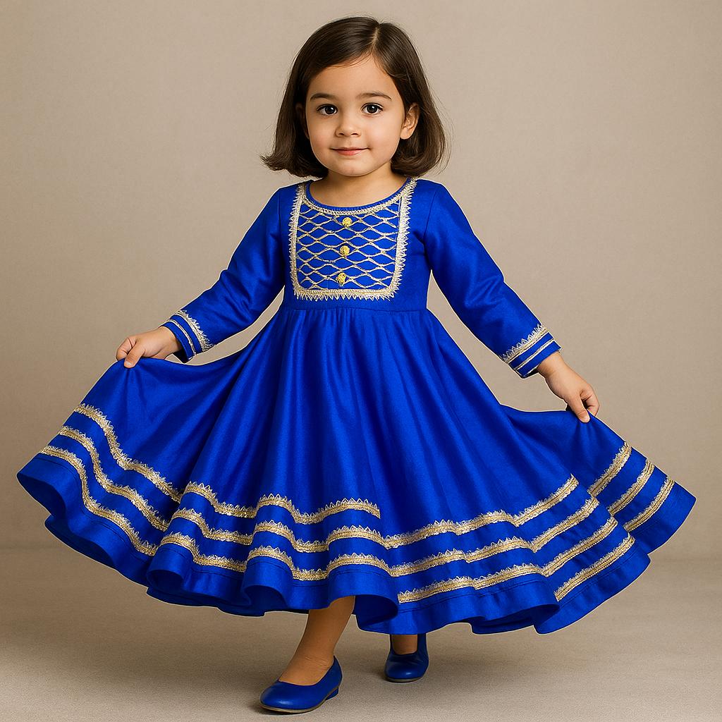 Pre Order: Gorgeous Gota Lace Work Blue Anarkali Gown