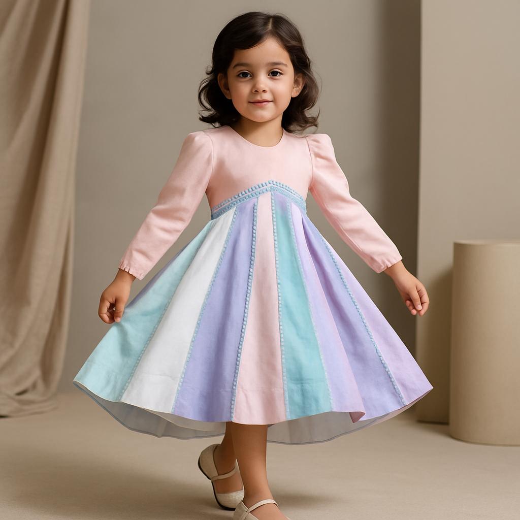 Pre Order: Multicolour Colour Blocked High Low Gota Lace Detailing Kurti