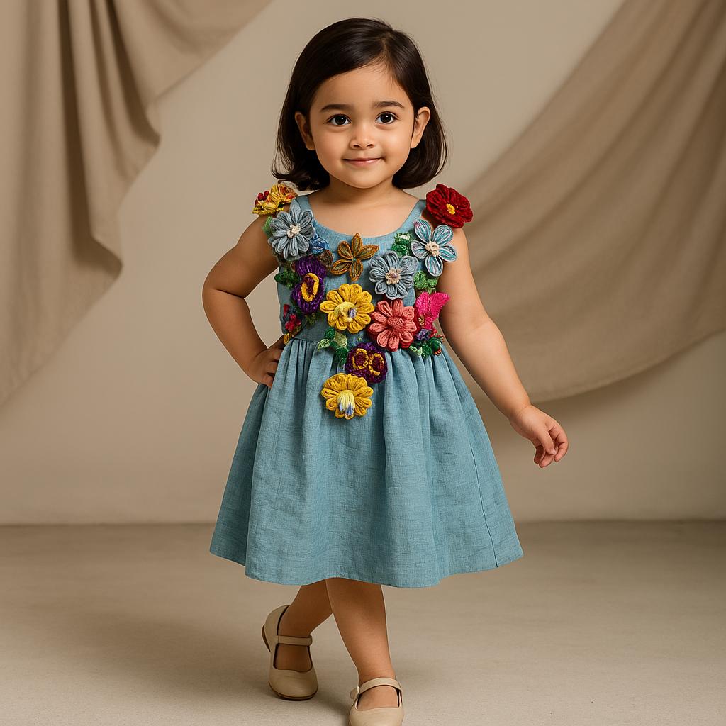 Pre Order: Hand Made Floral Linen Cotton Dress