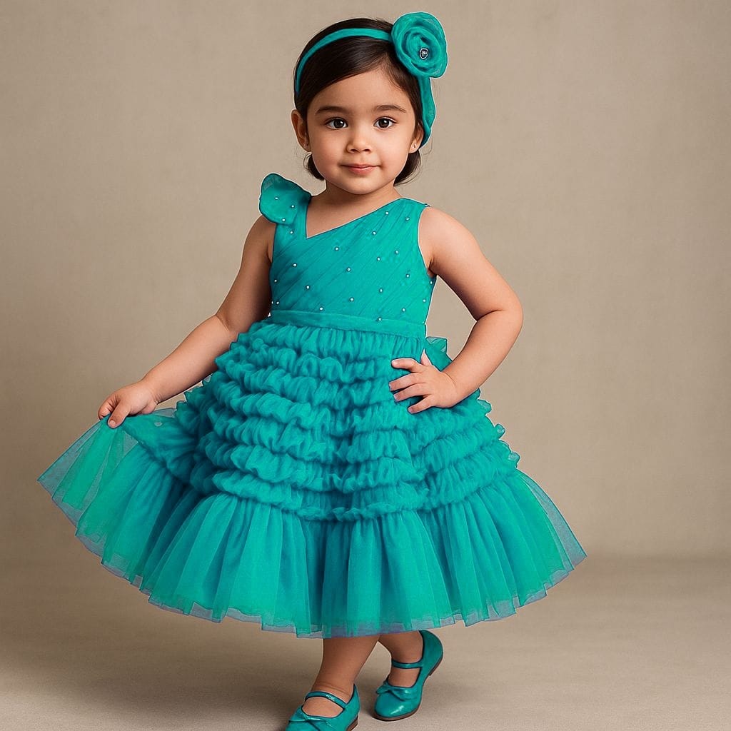 Pre Order: Swirl One Shoulder Frilled Sky Gown