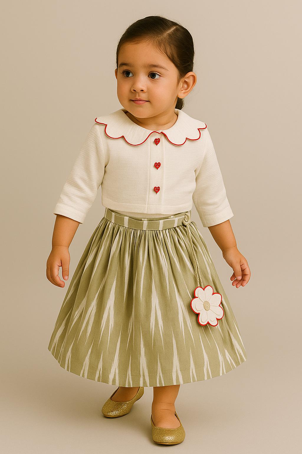 Pre Order: Peter Pan Collar Embroidered Top With Flared Lehenga
