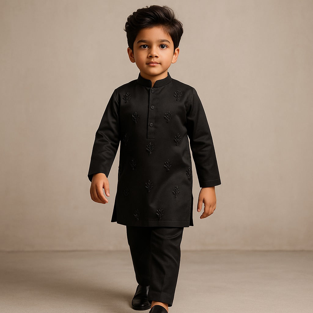 RTD Pre Order: Black Embellished Kurta And Pant