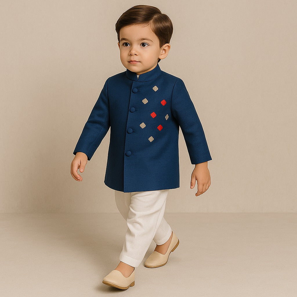 RTD Pre Order: Blue Embroidered Sherwani And Pyjama
