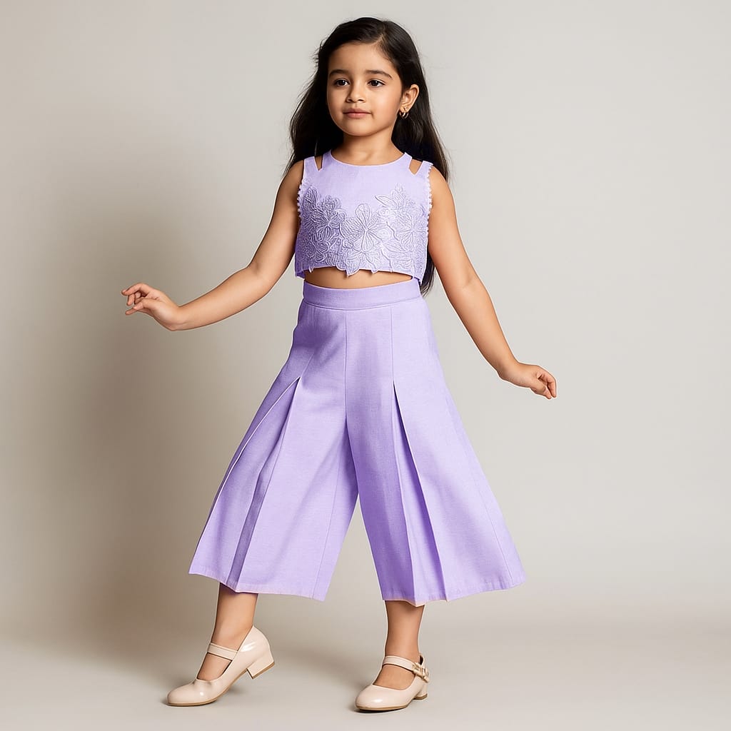 RTD Pre Order: Lavender Embroidered Top And Pleated Palazzo