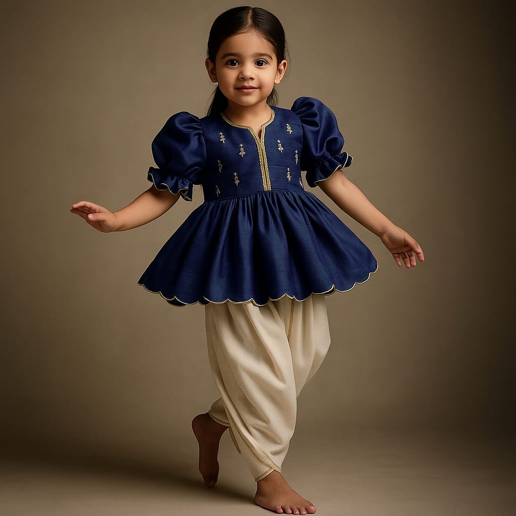 Pre Order: Blue Embroidered Kurti And Tulip Dhoti