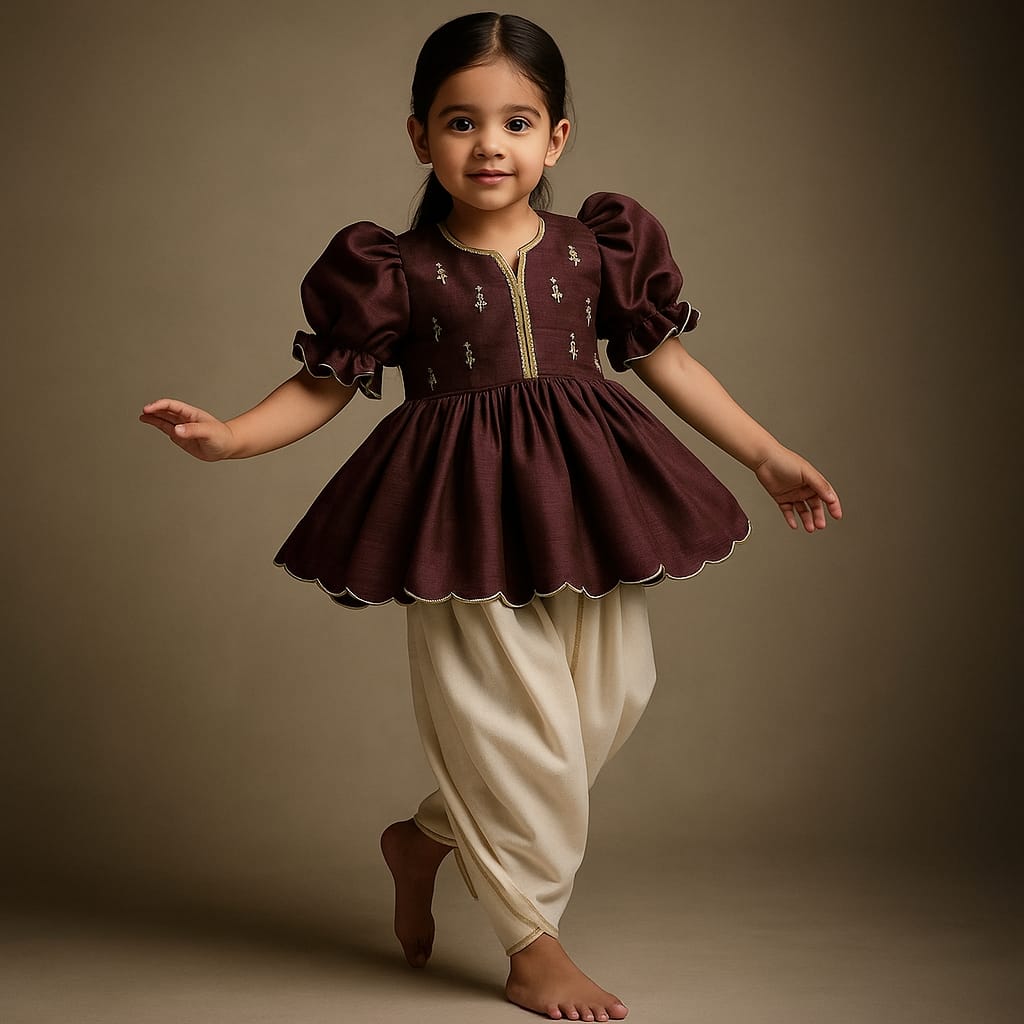 Pre Order: Maroon Wine Embroidered Kurti And Tulip Dhoti