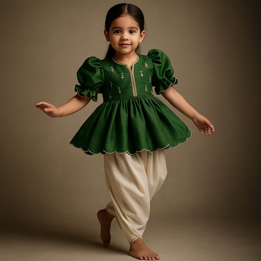 Pre Order: Green Embroidered Kurti And Tulip Dhoti