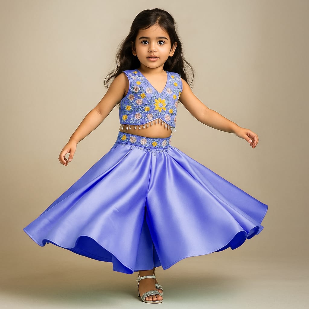 Pre Order: Floral Embroidered Stylish Purple Top And Palazzo