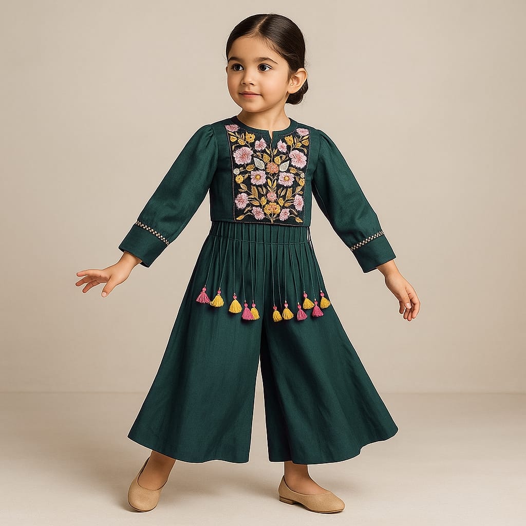 Pre Order: Rama Embroidered Top And Flared Palazzo
