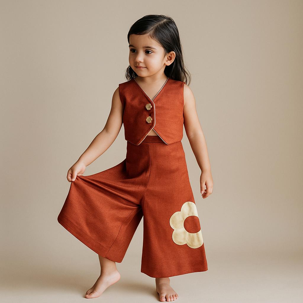 Pre Order: Elegant Embellished Top With Flared Side Slit Palazzo