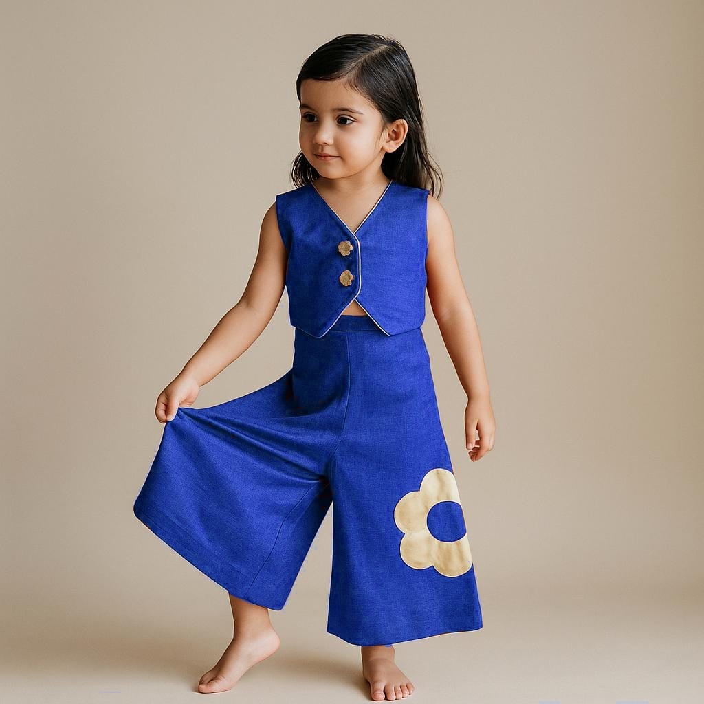Pre Order: Elegant Embellished Top With Flared Side Slit Palazzo