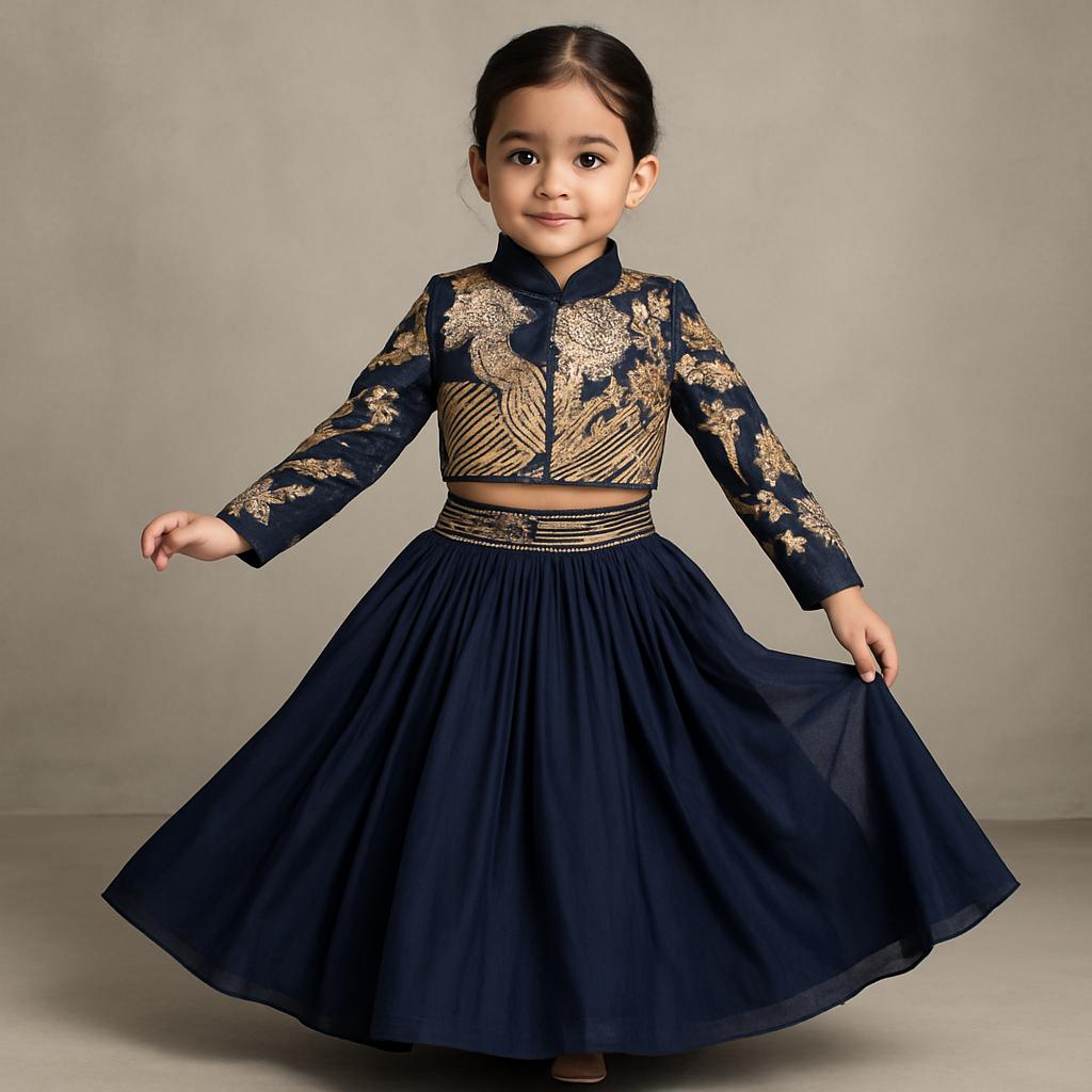 Pre Order: Heavy Embroidered Blue Top And Lehenga