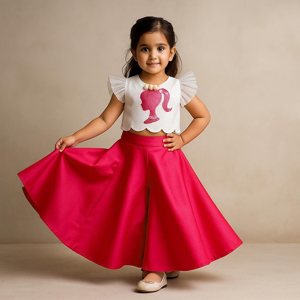 Pre Order: White Embroidered Top And Flared Palazzos