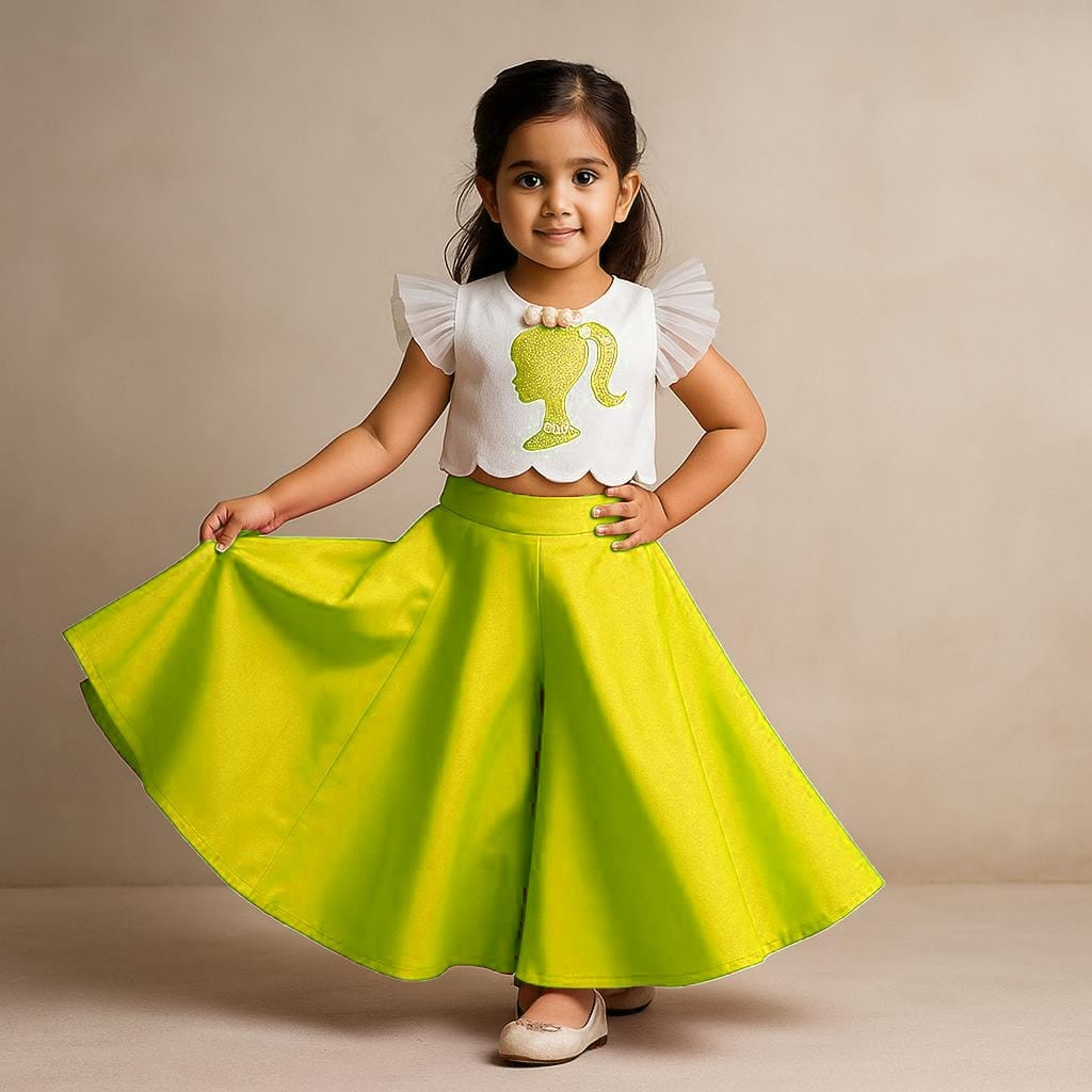 Pre Order: White Embroidered Top And Flared Palazzos