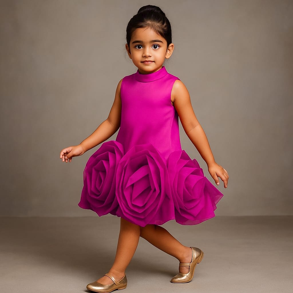 Pre Order: Organza Rose Detailed Pink Satin Dress