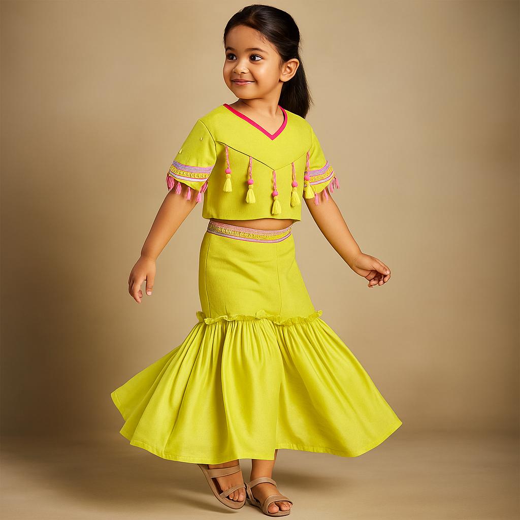 Pre Order: Yellow Tassel Top With Sharara