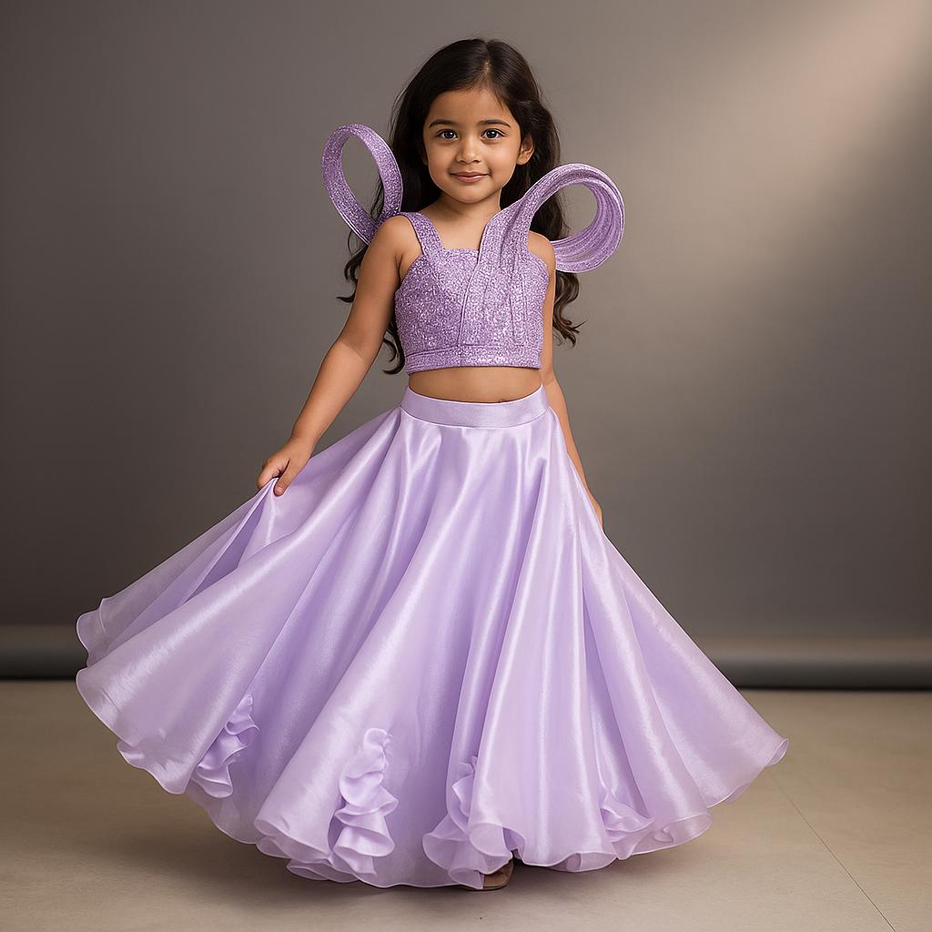 Pre Order: Lavender Sequins Strappy Top With Glass Tissue Lehenga