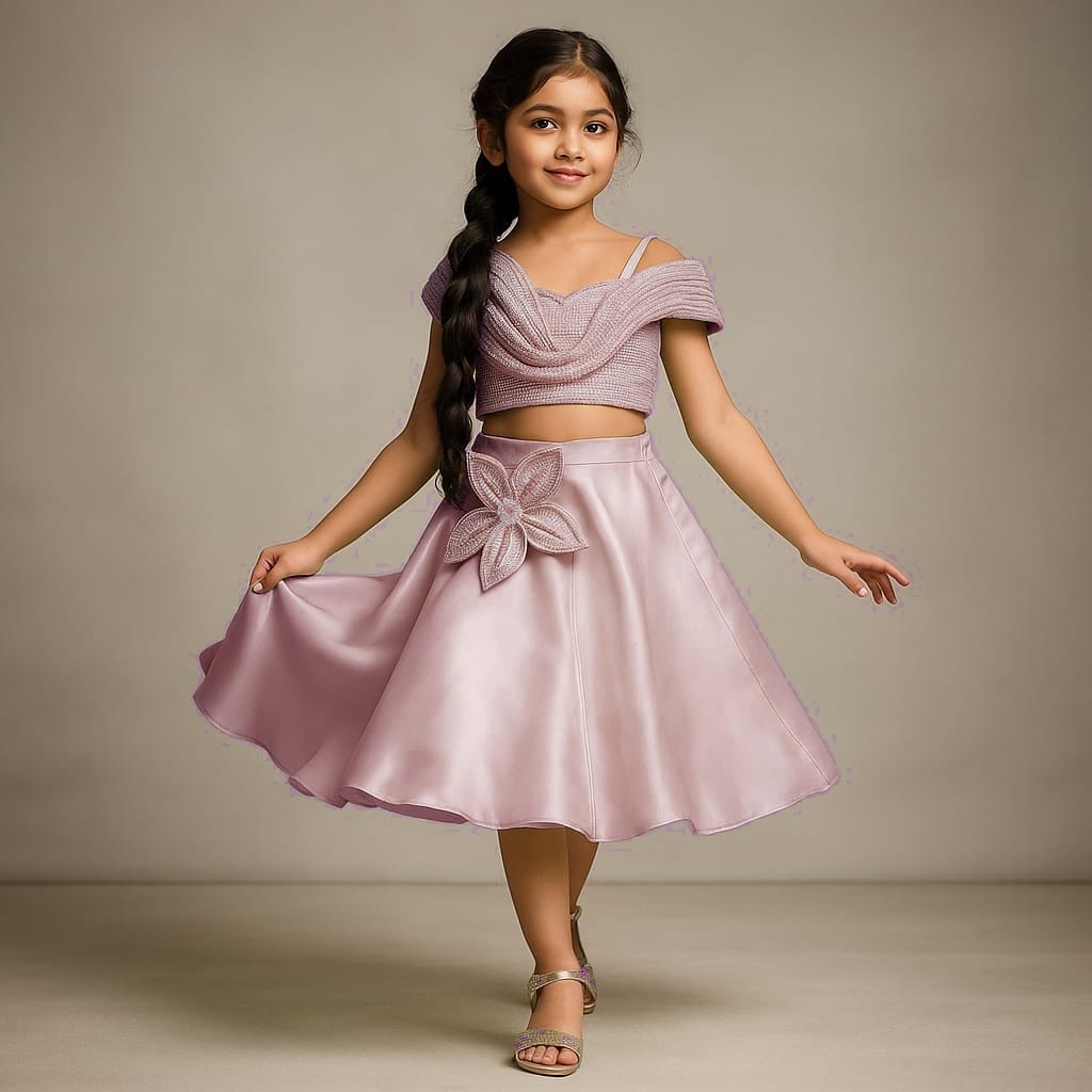 Pre Order: Onion Pink Sequin Embellished Strappy Top With Stiff Belt And Skirt