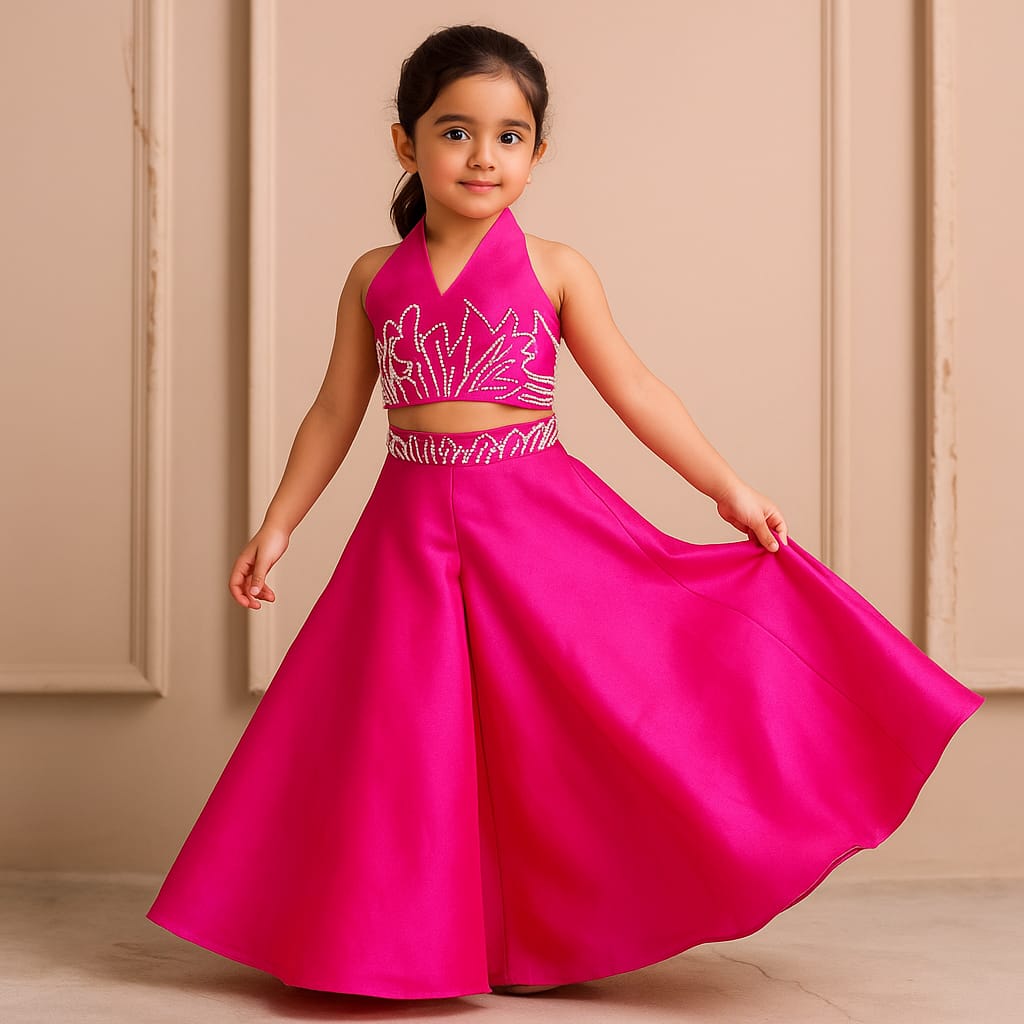 Pre Order: Halter Neck Back Bow Enhanced Top With Flared Palazzo