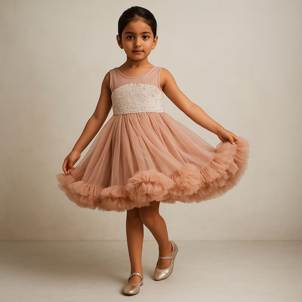 Pre Order: Embellished And Ruffles Detailed Dress