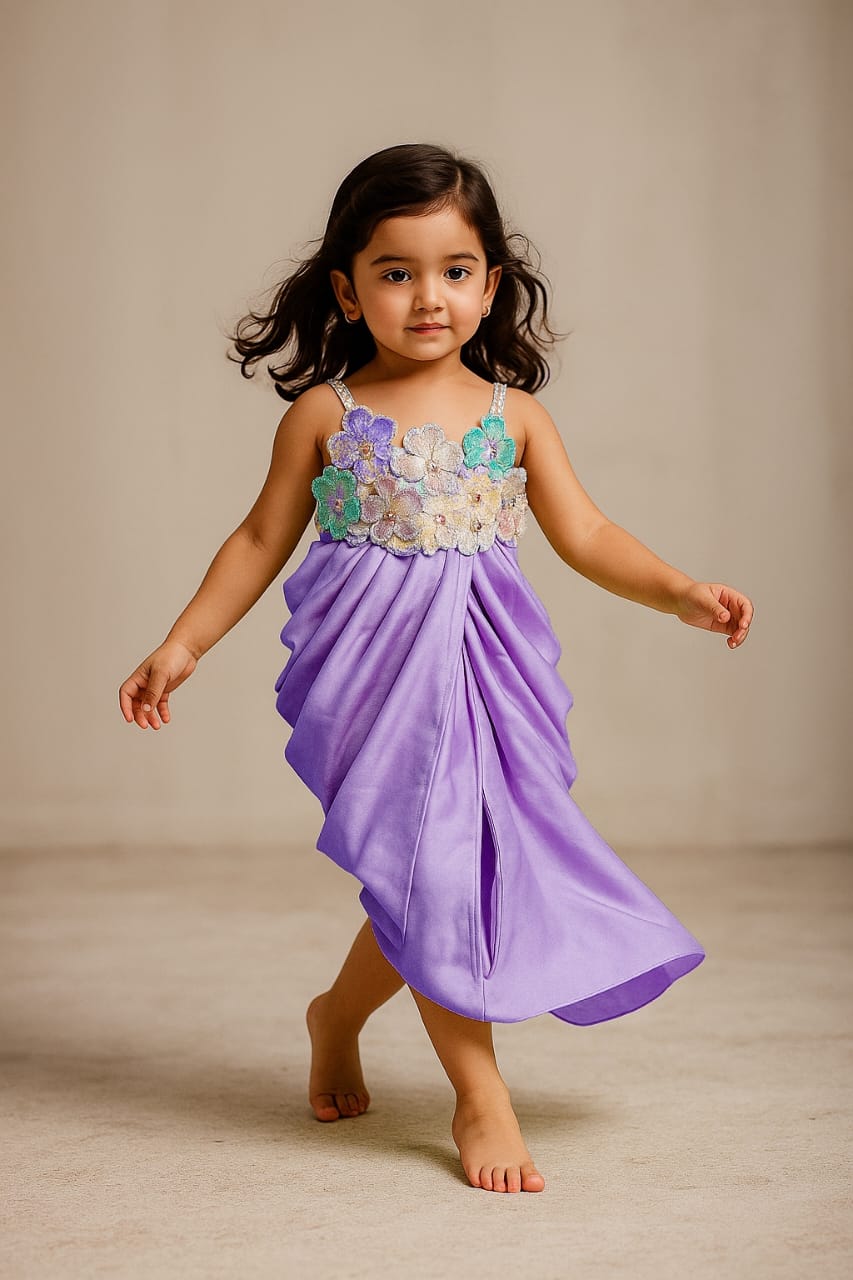 Pre Order: Lavender Embellished Pleated Dhoti Style Dress