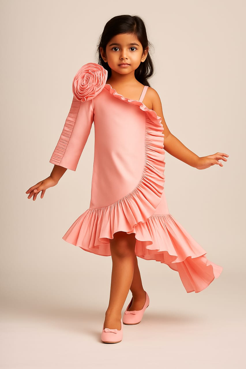 Pre Order: Stunning Swirl Frilly One Shoulder Dress