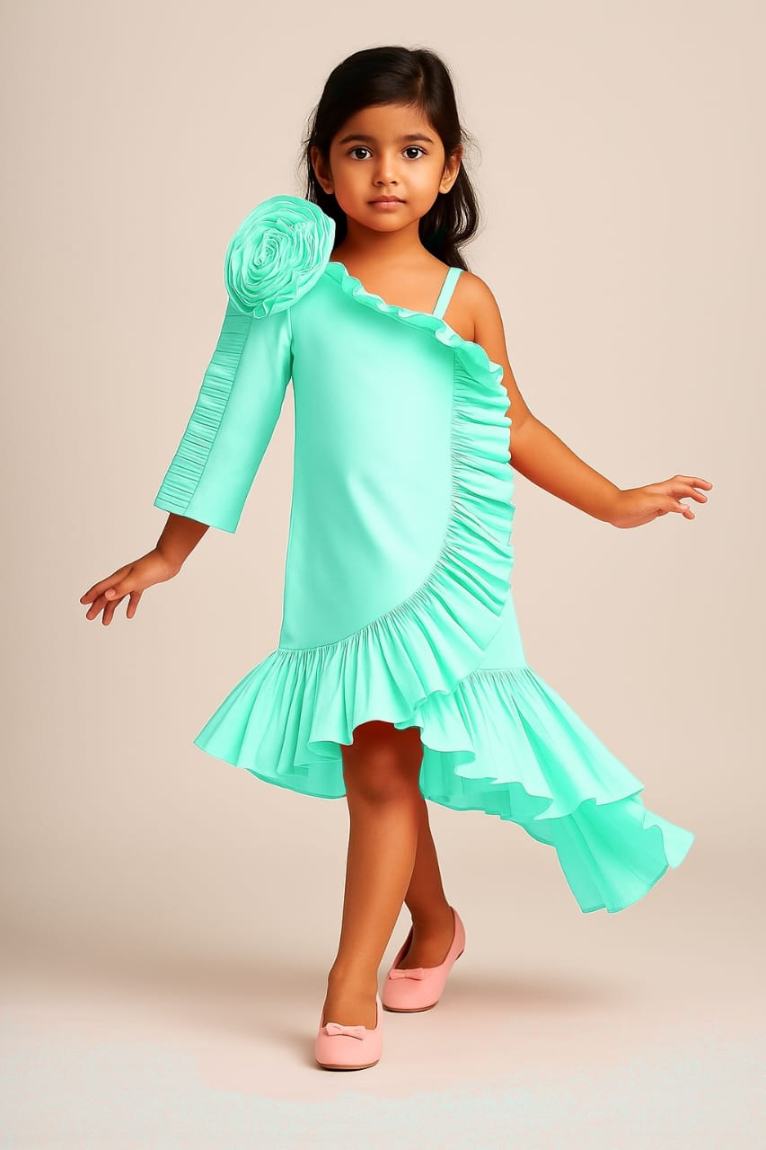 Pre Order: Stunning Swirl Frilly One Shoulder Dress