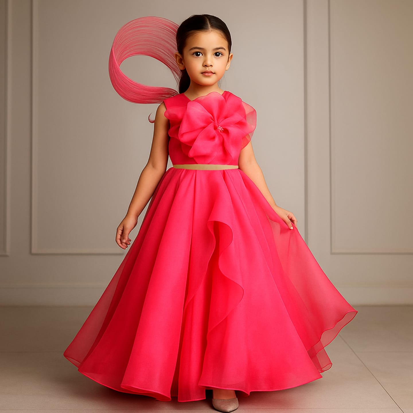 Pre Order: Flower Adorned Stylish Top And Asymmetrical Ruffle Lehenga