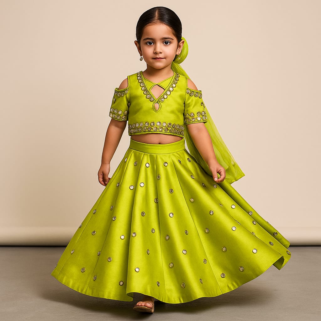 Pre Order: Green Embellished Stylish Top And Lehenga With Matching Dupatta