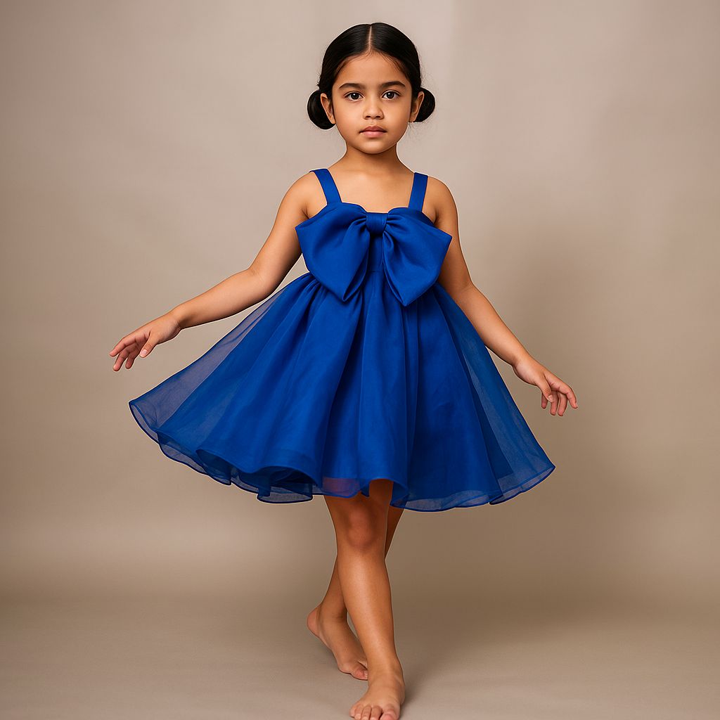 Pre Order: Oversized Bow Organza Blue Strappy Dress