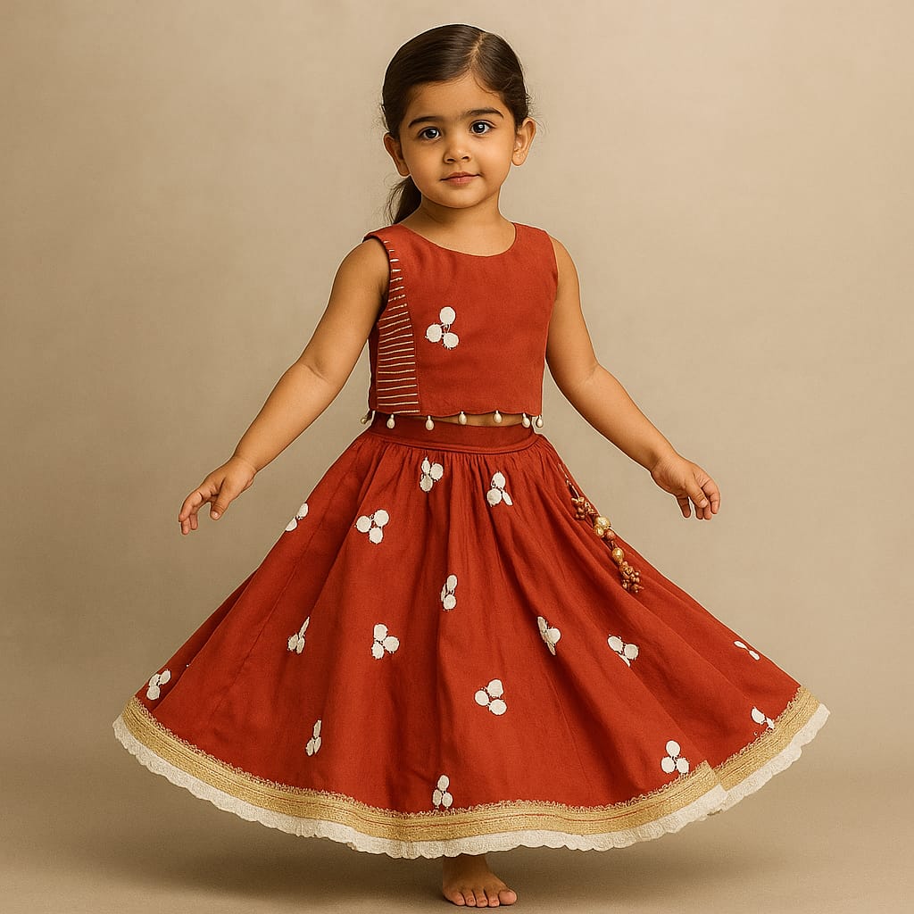 Pre Order: Red Floral Embroidered Sleeveless Top With Matching Lehenga