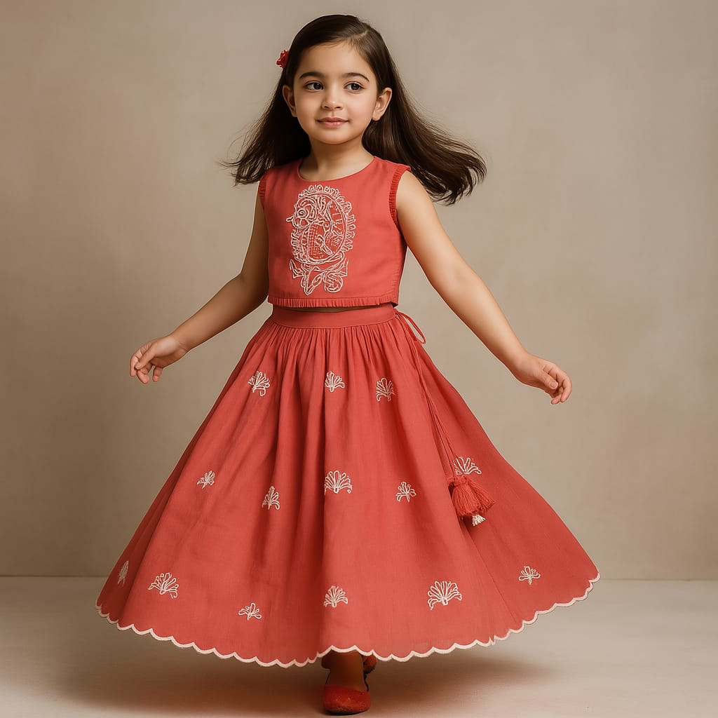 Pre Order: Dori Embroidered Top And Fringe Tassel Enhanced Lehenga