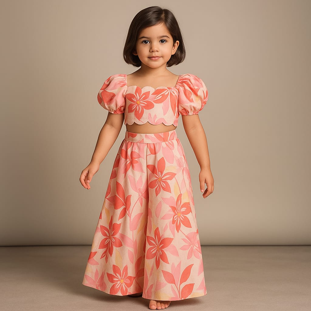 Pre Order: Floral Printed Peach Top And Flared Palazzo