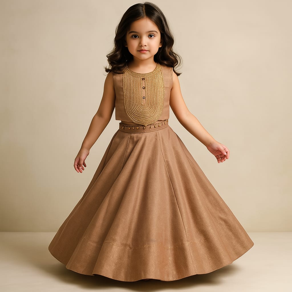 Pre Order: Embroidered Brown Top And Lehenga